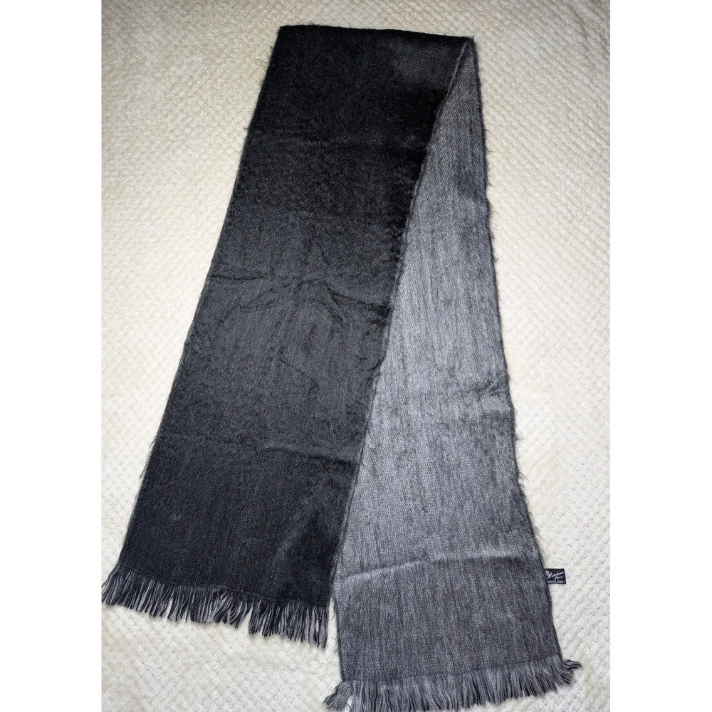 Worldsource 100% Alpaca Gray Black Scarf Reversible Fringe